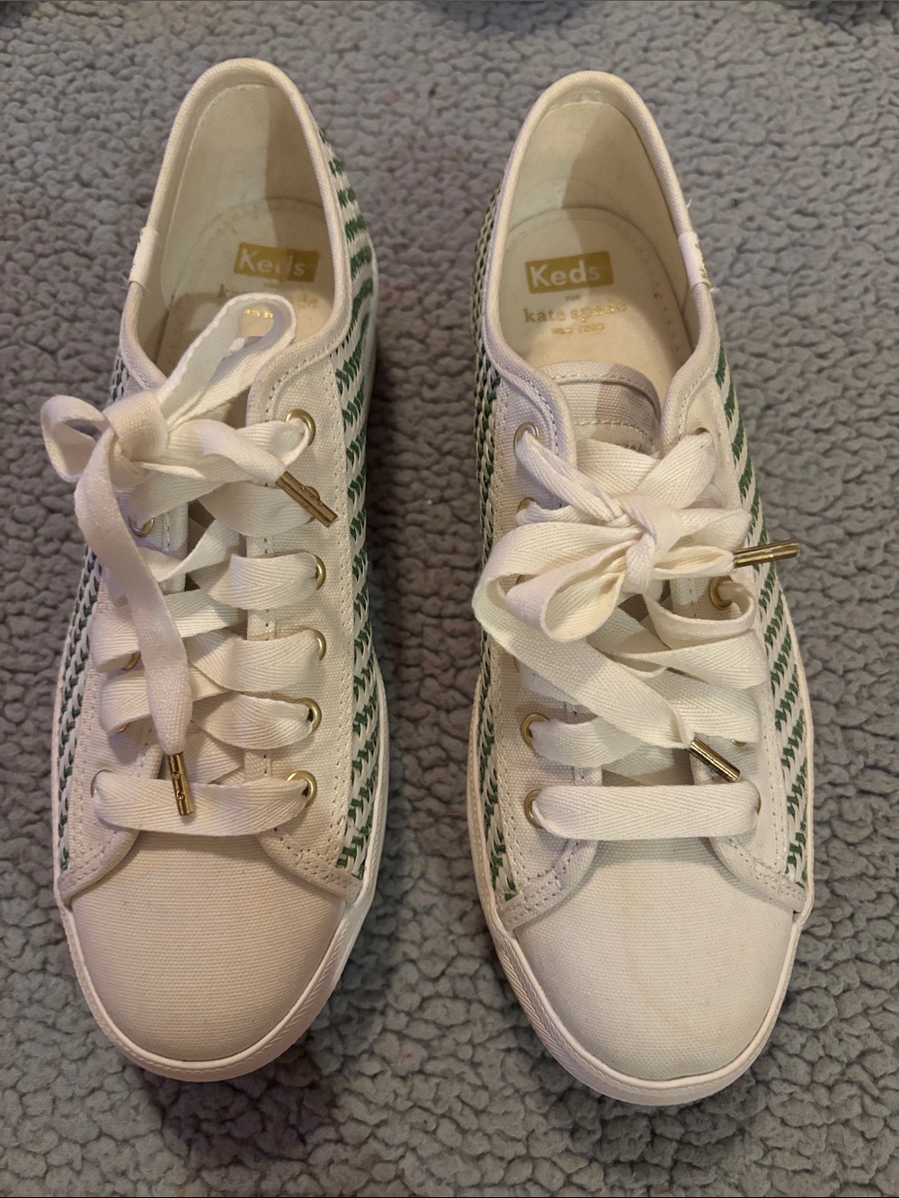 NWOT Keds x Kate Spade White Sneakers with Green Woven Side Detail